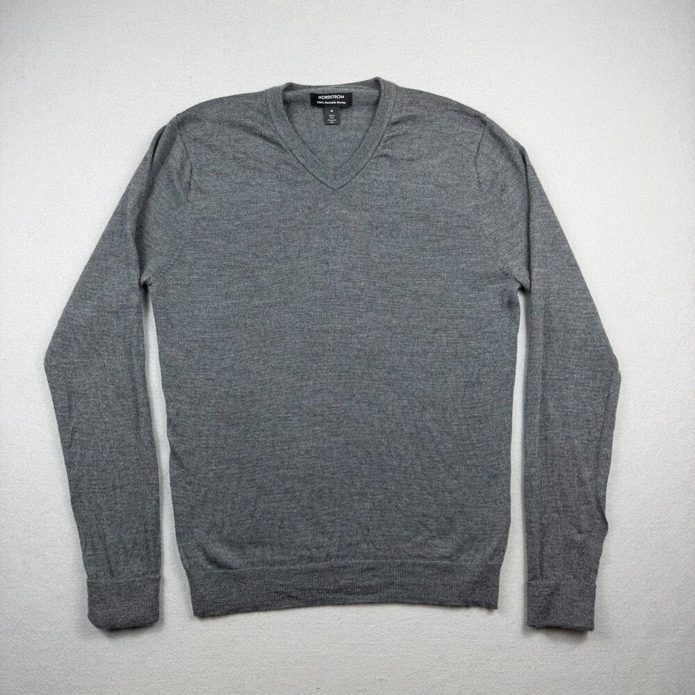 Nordstrom100% Merino Wool V Neck Sweater Mens M Gray Lightweight Washable